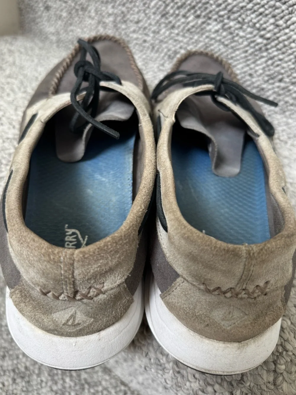 $140 Paul Sperry Men’s Suede Gray Boat Shoes Size 11.5 M Round toe, two-tone